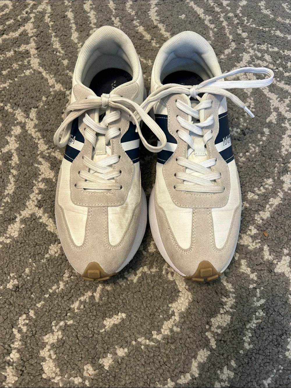 Nautica Beige and Navy Low-Top Retro Sneakers Tennies Tennis Shoes